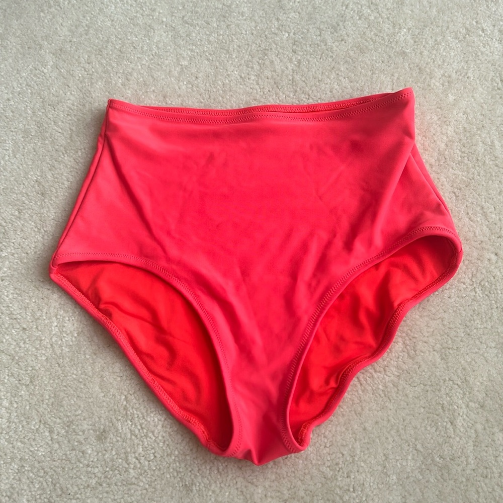 Aerie High Waisted Full Coverage Bikini Bottom, Neon Coral, Size S